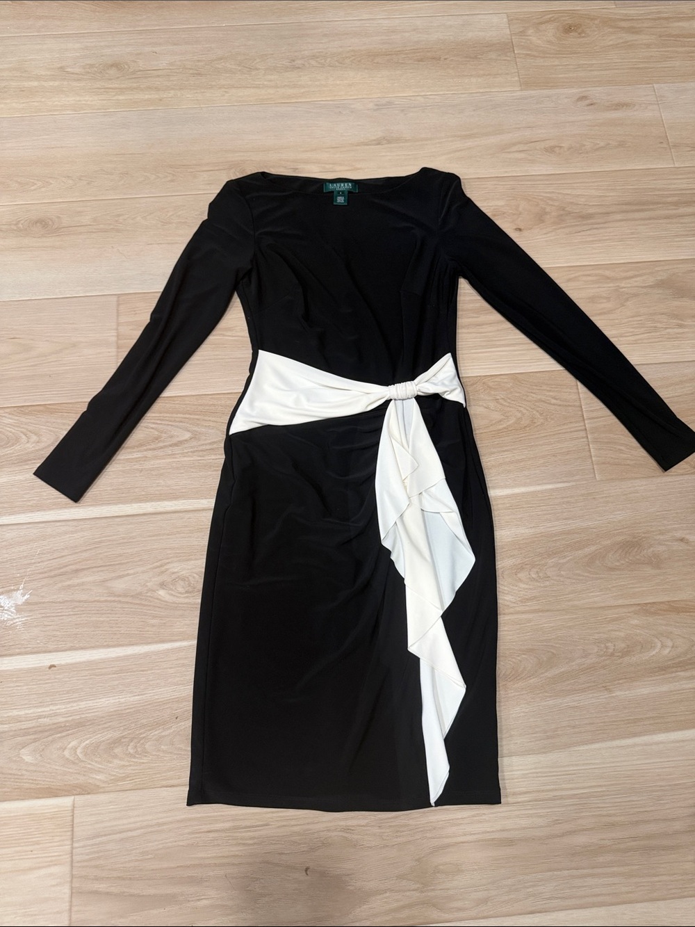 Lauren Ralph Lauren Black Sheath Dress with White Knot Detail